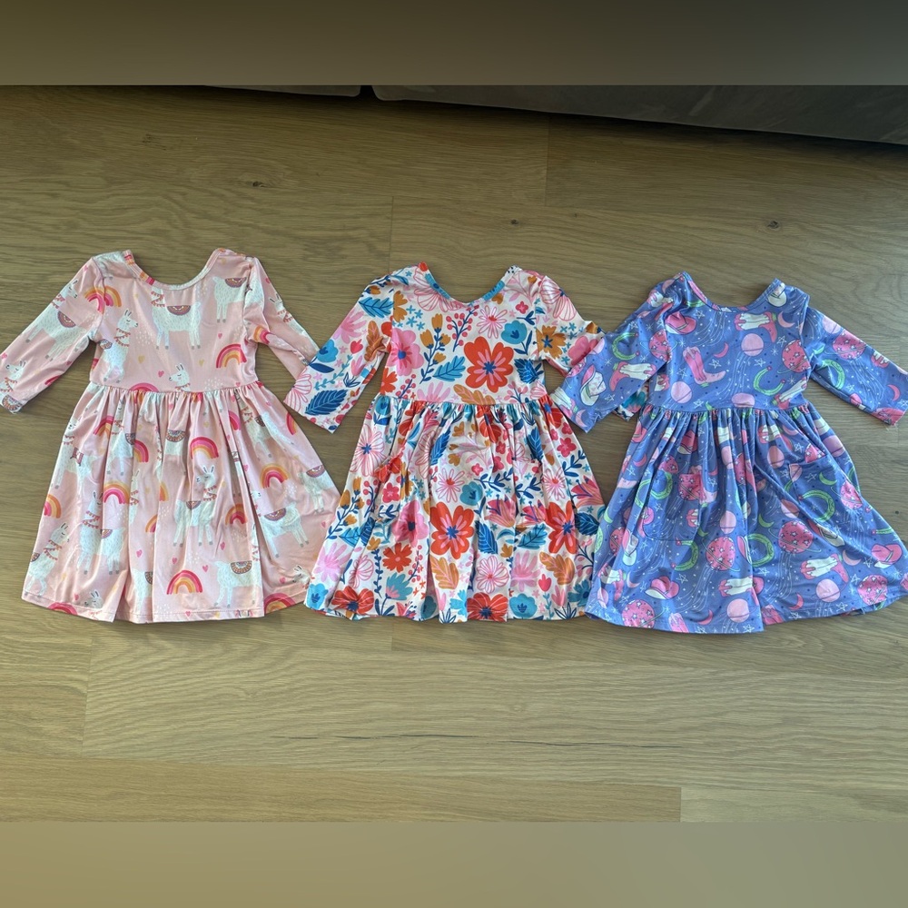 Floral and Unicorn Kids Dress Trio
